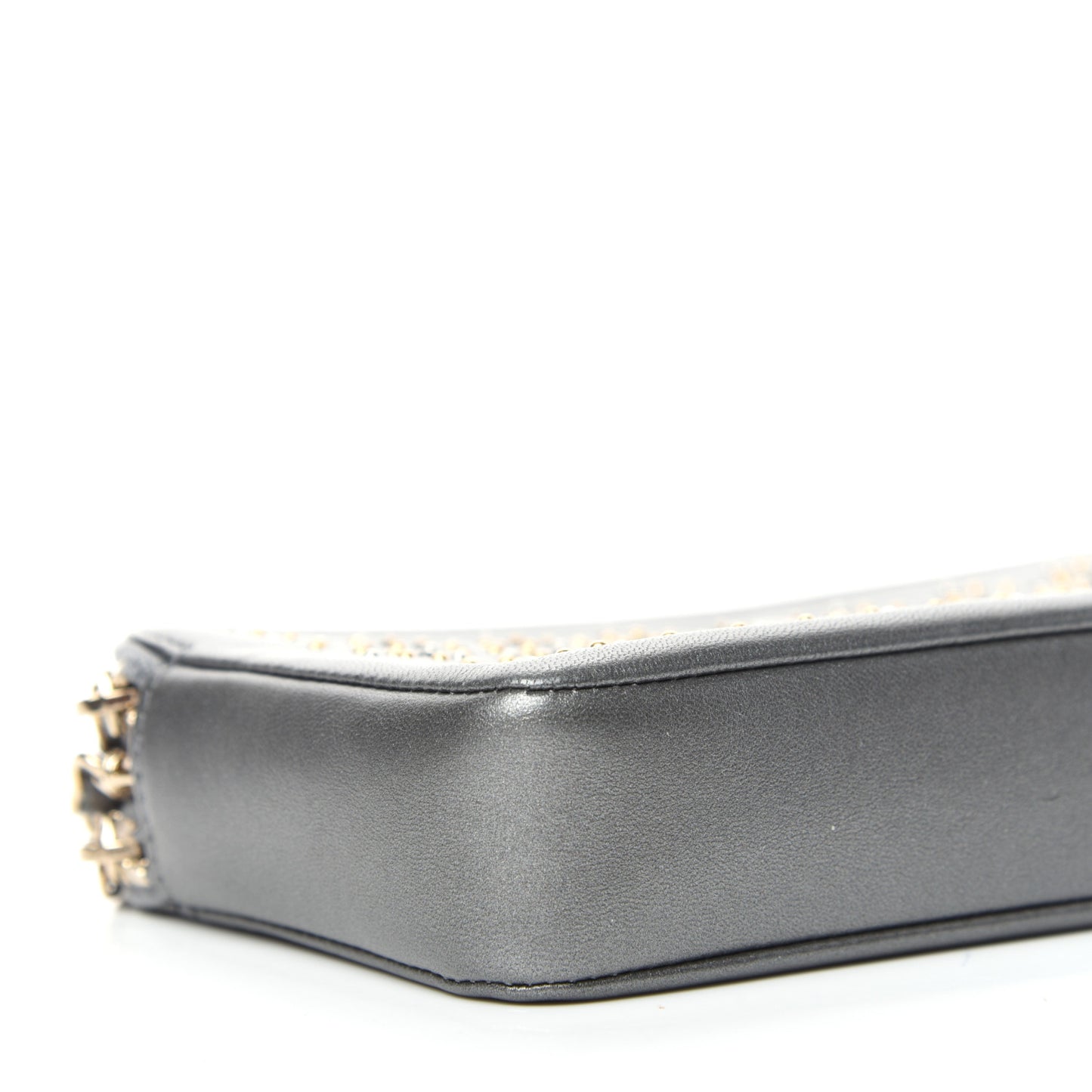 Lambskin Metallic Studded Clutch With Chain Grey