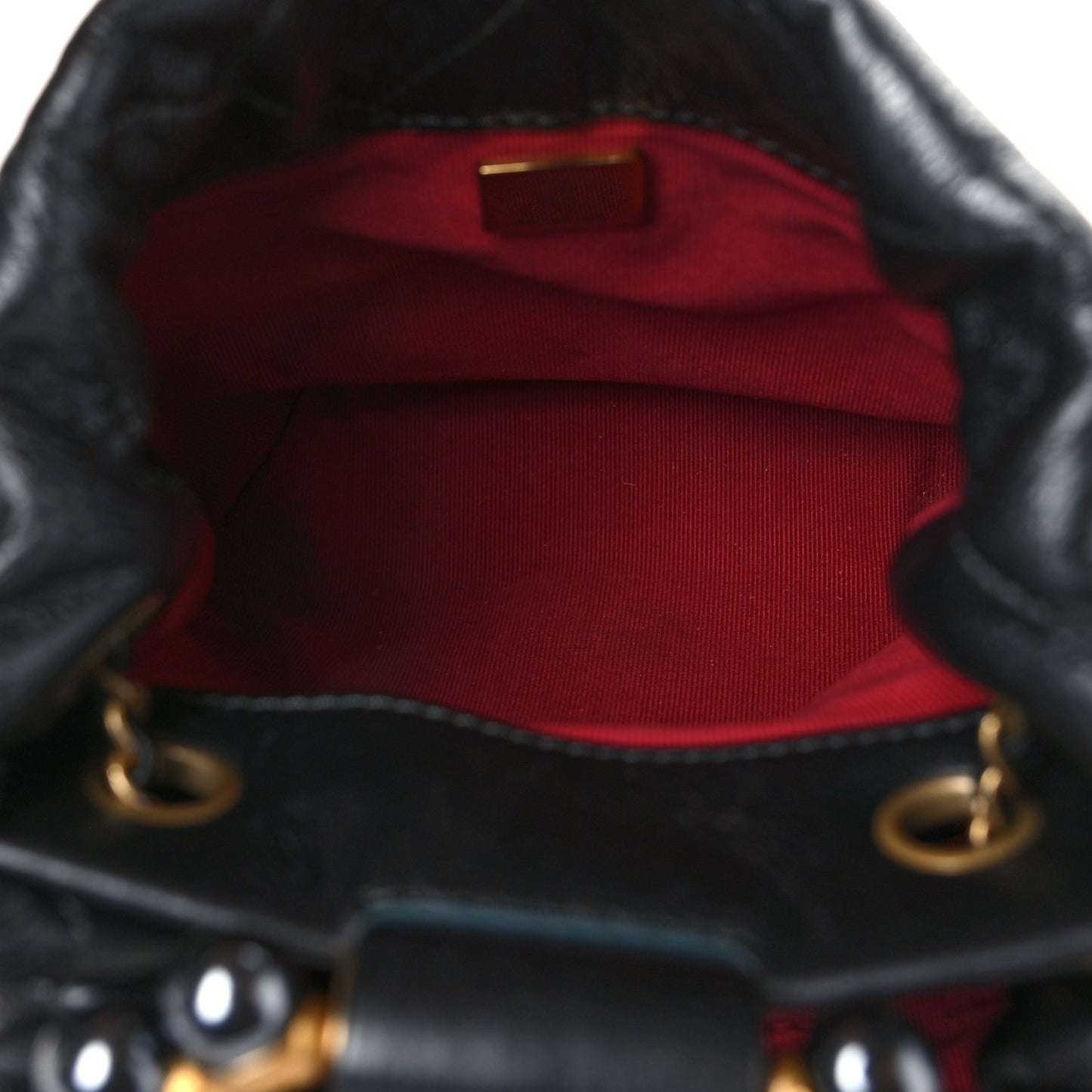 Metallic Lambskin Quilted Pearl Crown Drawstring Bag Anthracite