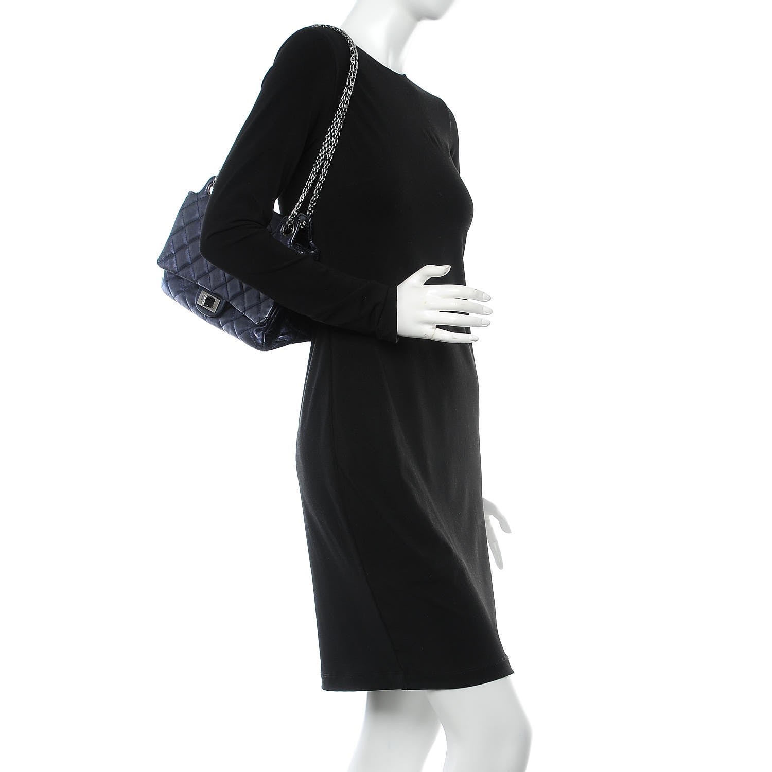 Chanel Metallic Aged Calfskin Quilted Reissue 2.55 Accordion Flap Blue 2 of 8