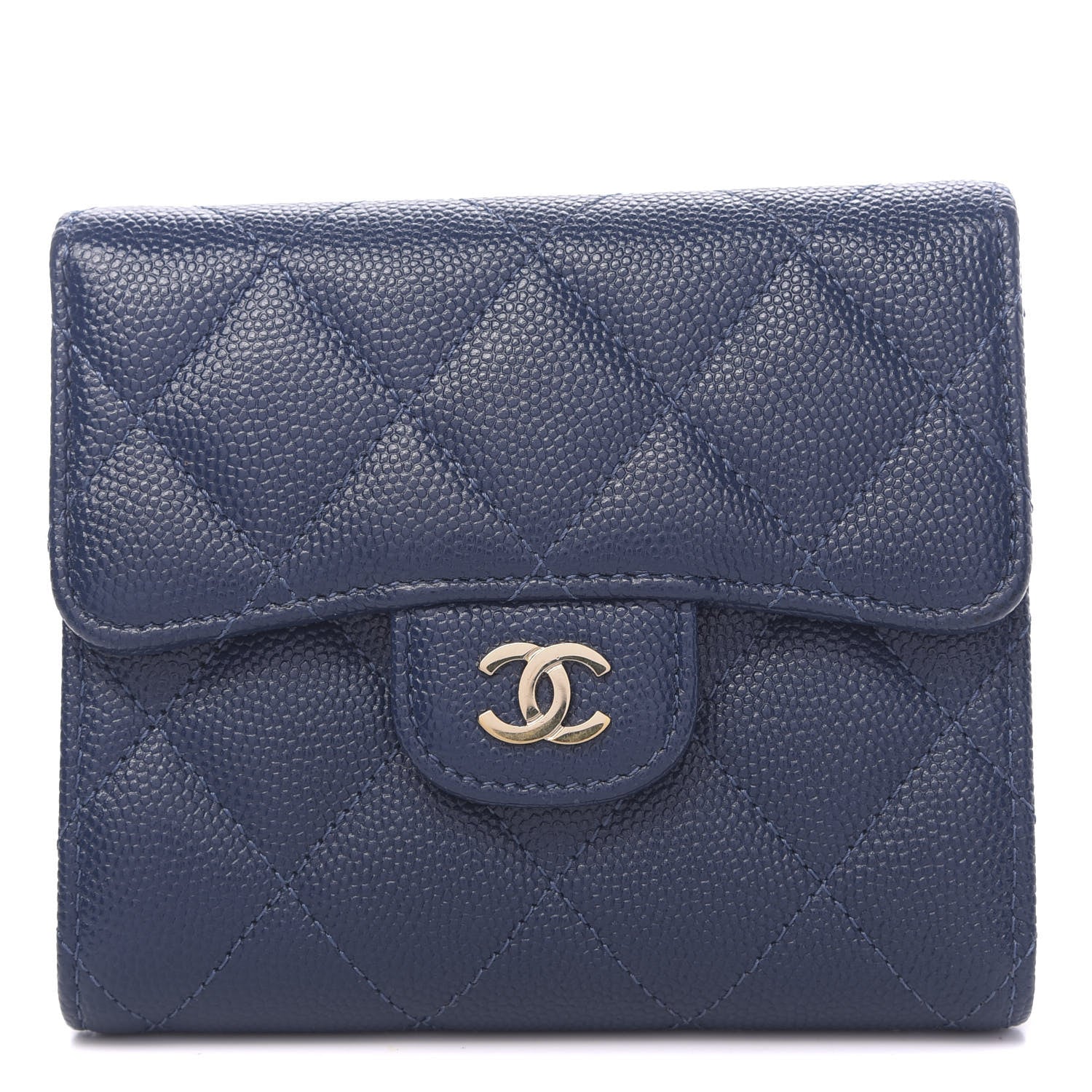 Chanel Caviar Quilted Compact Flap Wallet Navy 1 of 8