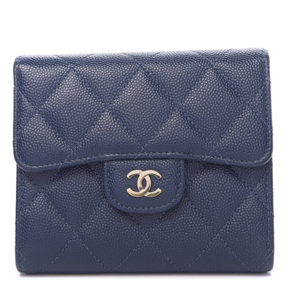 Chanel Caviar Quilted Compact Flap Wallet Navy 1 of 8