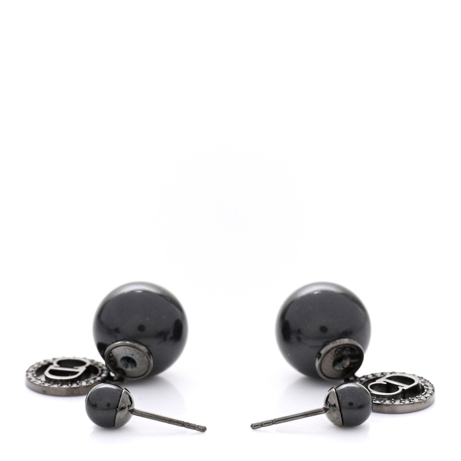 Christian Dior Crystal Pearl Logo Tribal Earrings Black 3 of 5
