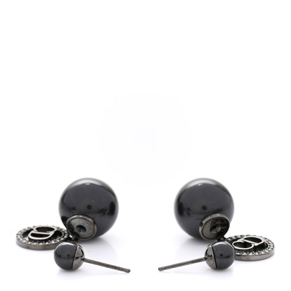 Christian Dior Crystal Pearl Logo Tribal Earrings Black 3 of 5