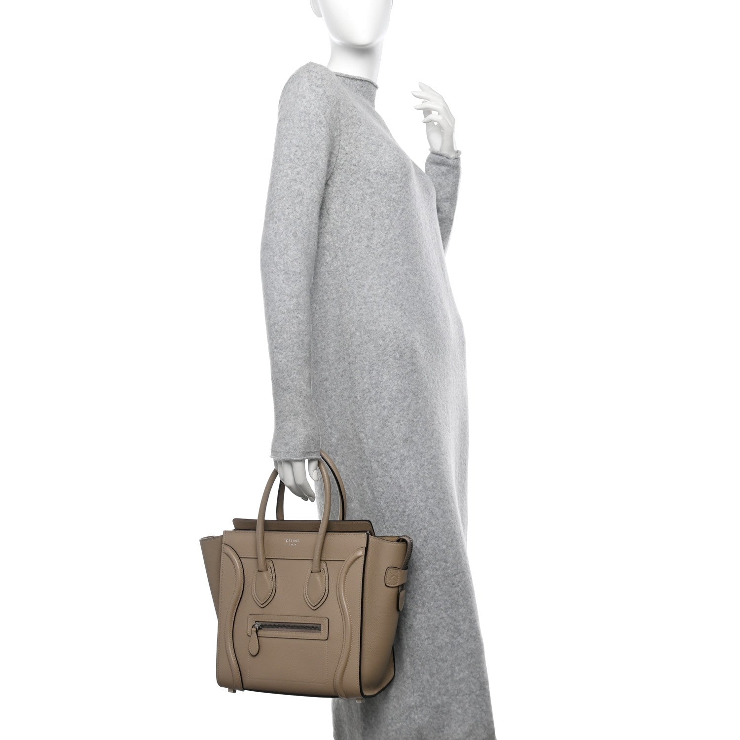Celine Drummed Calfskin Micro Luggage Dune 2 of 10