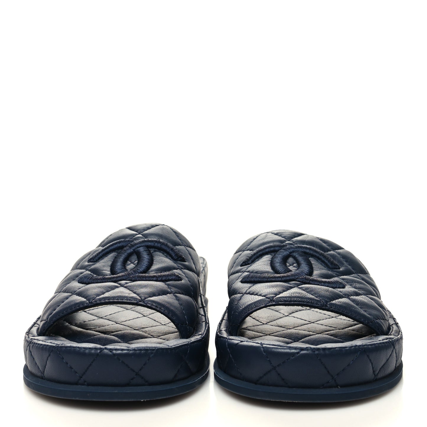 Lambskin Quilted CC Mules Sandals 37 Navy