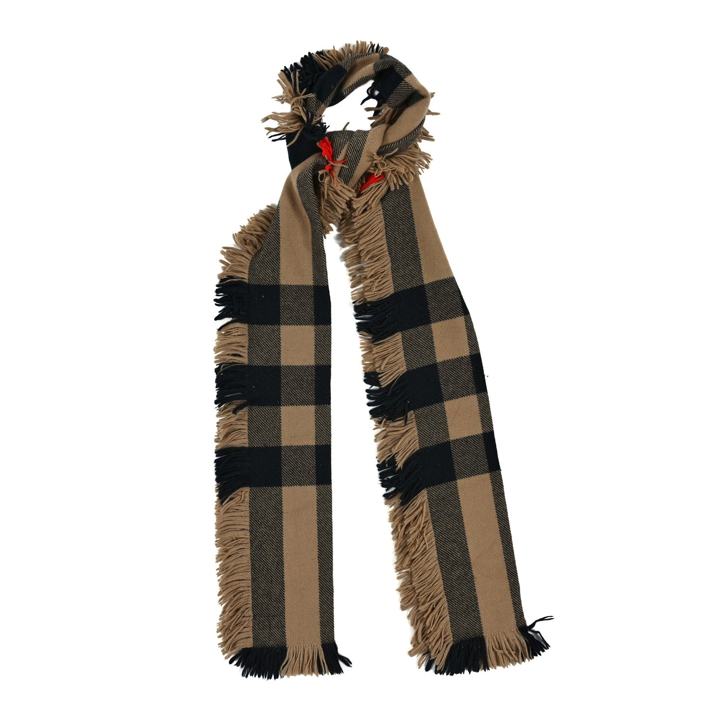 Wool Check Happy Fringe Scarf Beige
