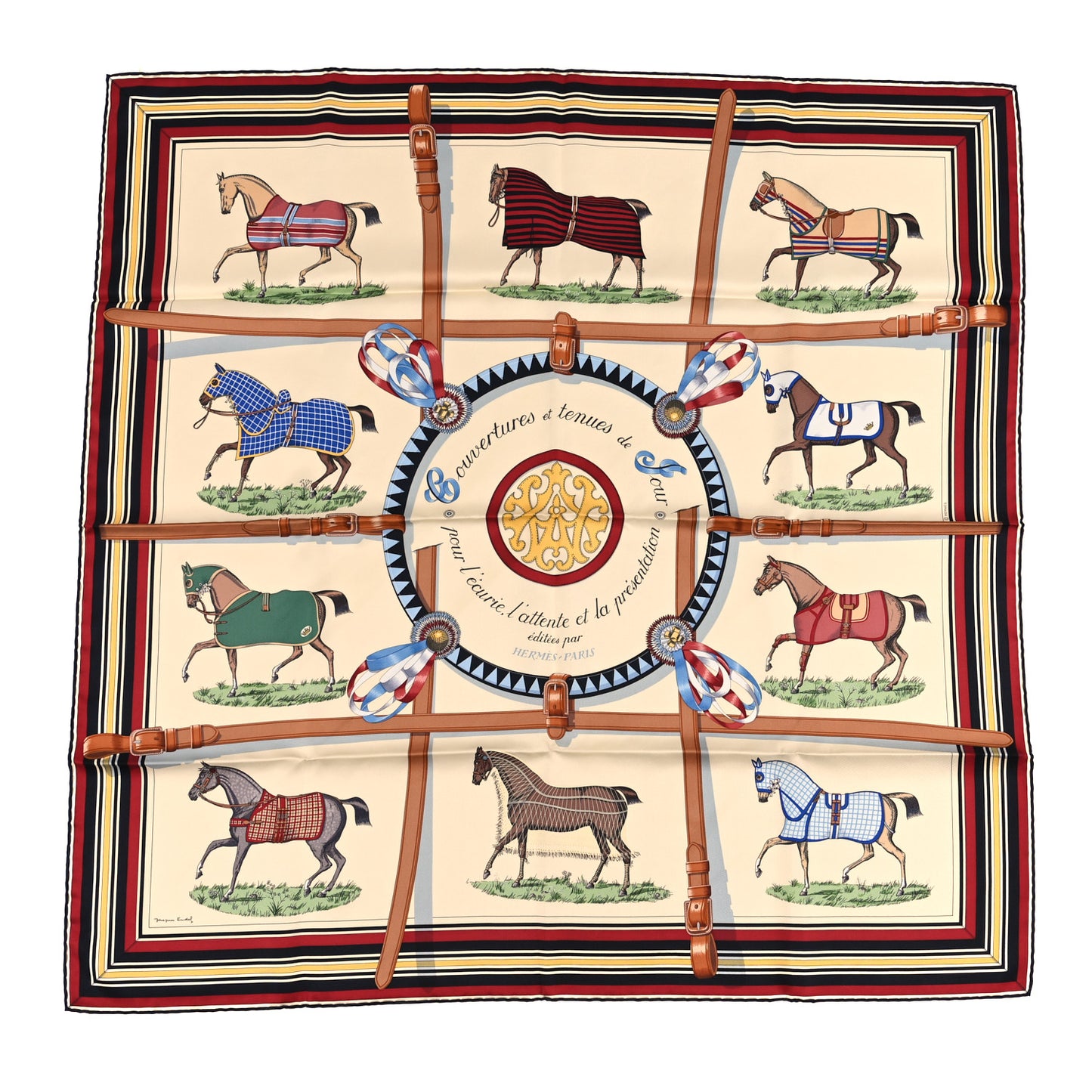Silk Couvertures et Tenues de Jour Scarf 90 Creme Rouge H Bleu