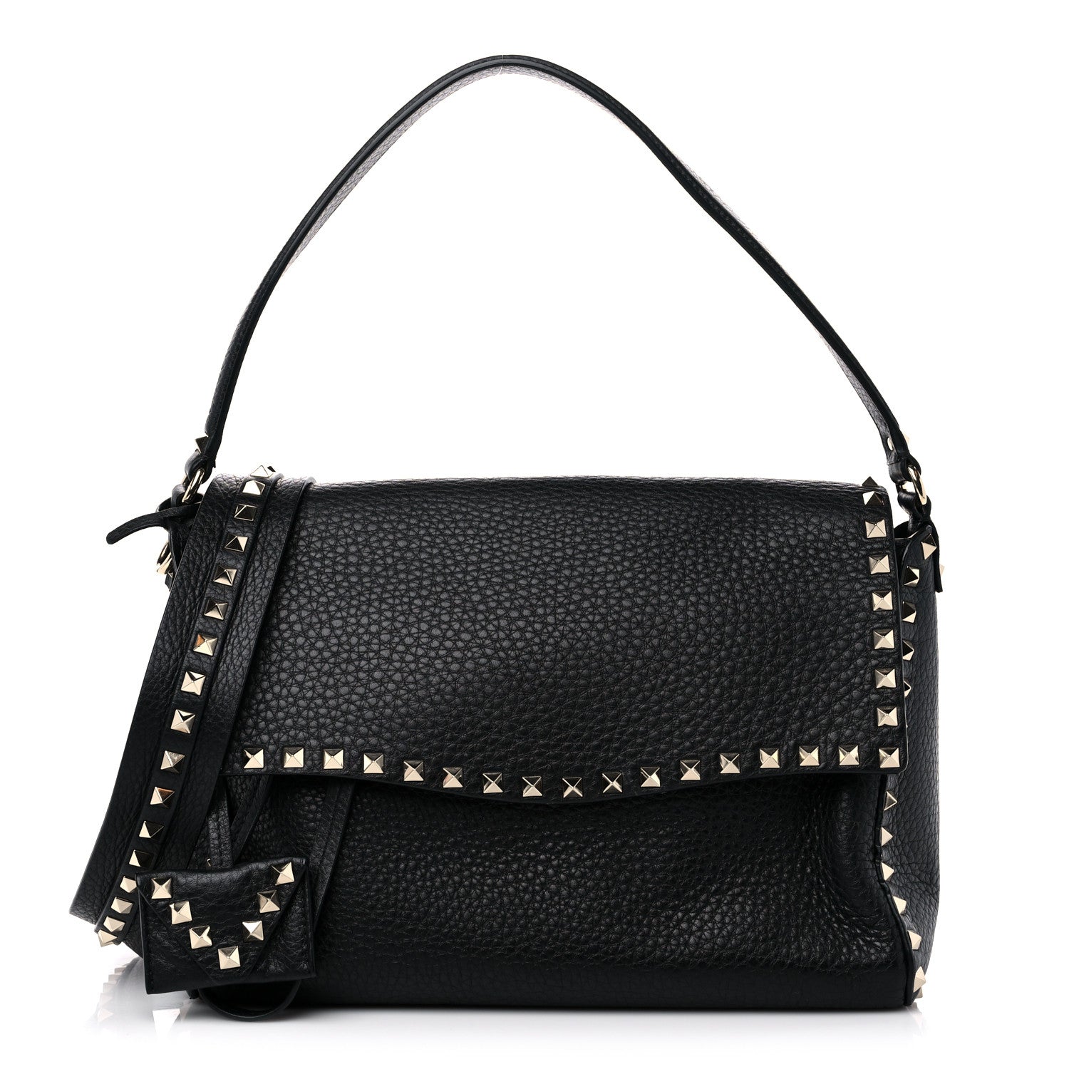 Valentino Garavani Pebbled Calfskin Rockstud Top Handle Shoulder Bag Black 1 of 11