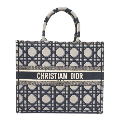 Christian Dior Canvas Macrocannage Embroidered Large Book Tote Beige Blue 1 of 9