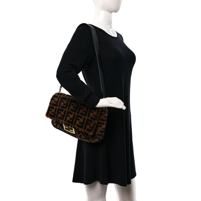 Fendi Shearling Vitello Dolce Macro FF 1974 Large Baguette Tobacco Black 3 of 8