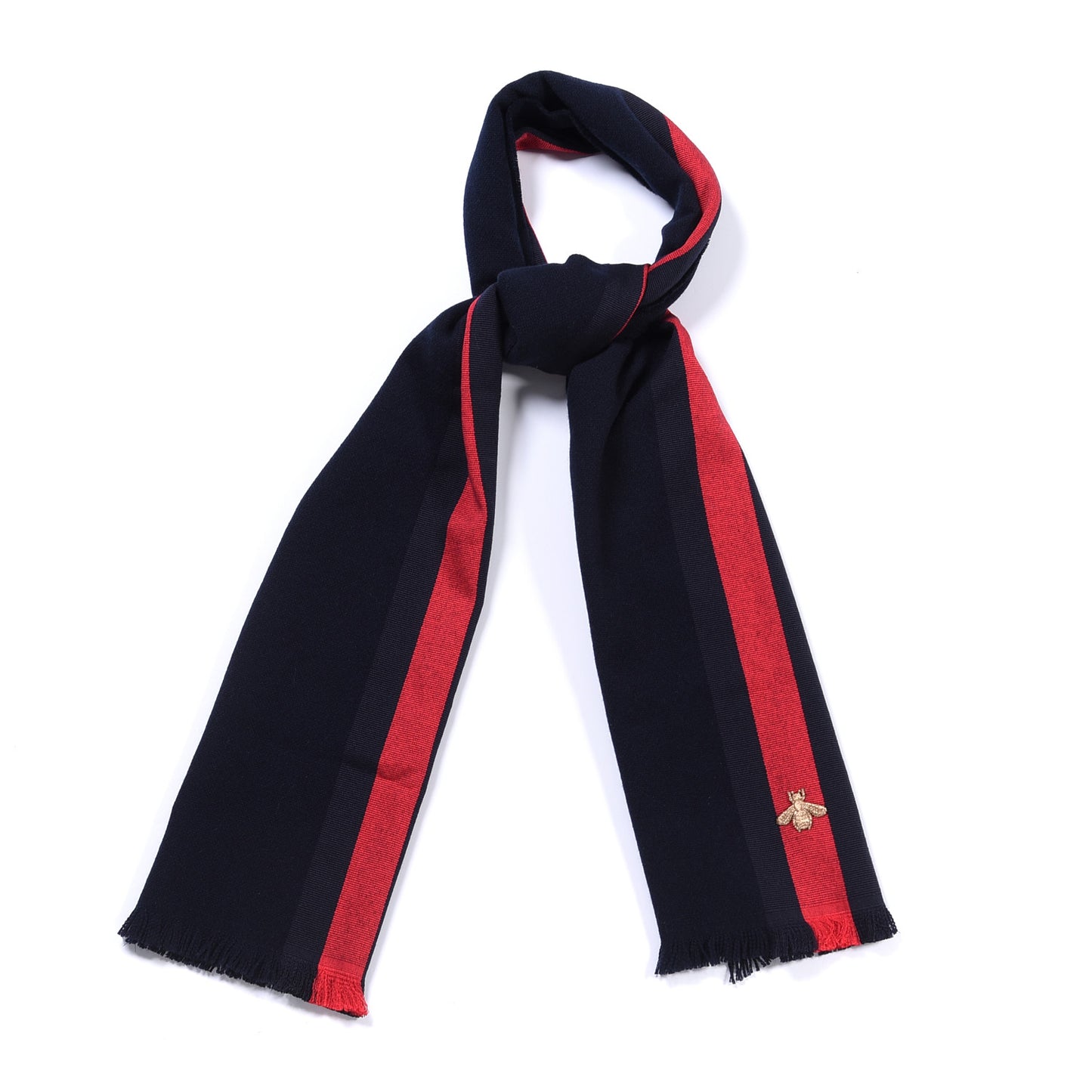 Wool Cashmere Silk Web Bee Scarf Navy