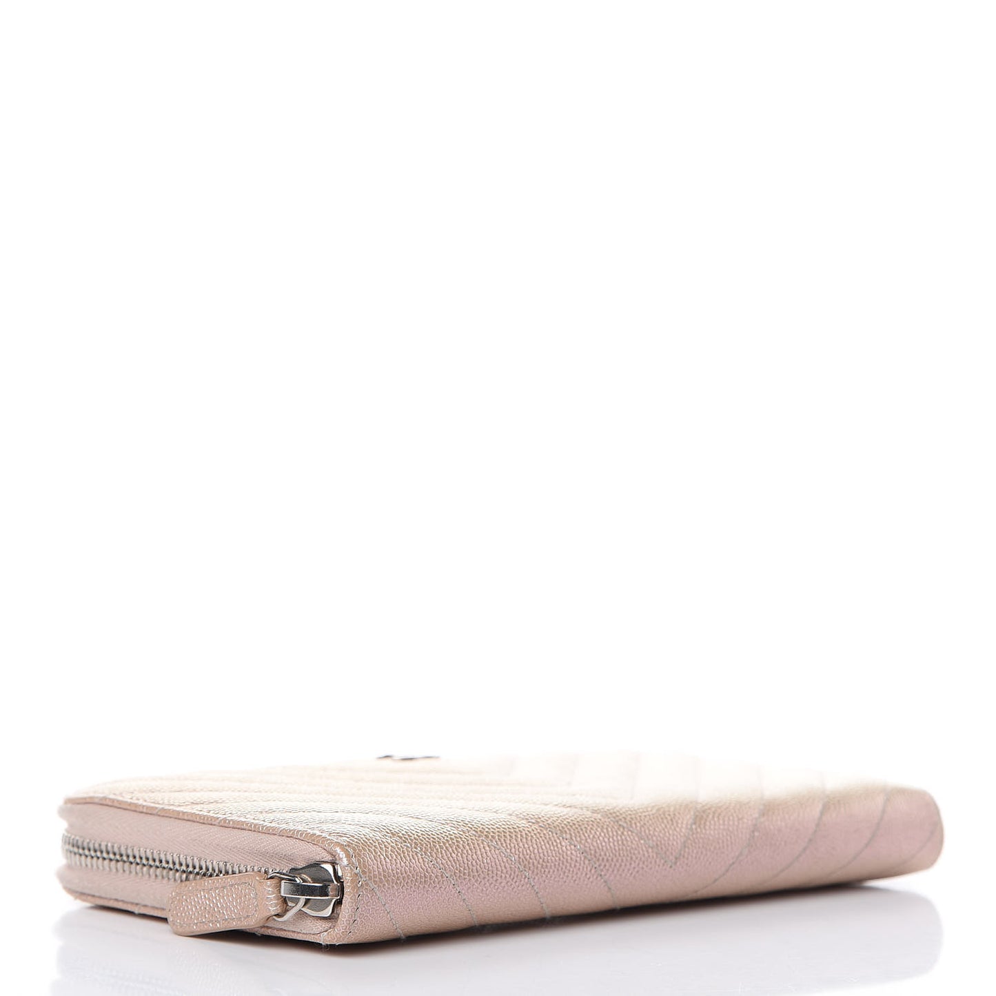 Metallic Caviar Chevron Quilted Zip Around Wallet Light Gold