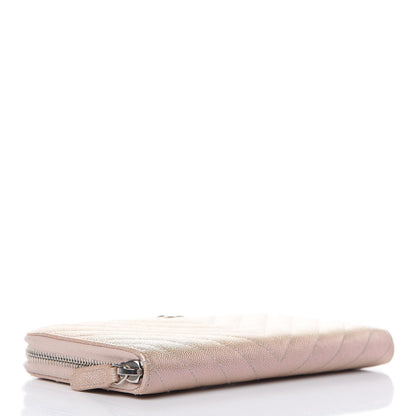 Chanel Metallic Caviar Chevron Quilted Zip Around Wallet Light Gold 4 of 12