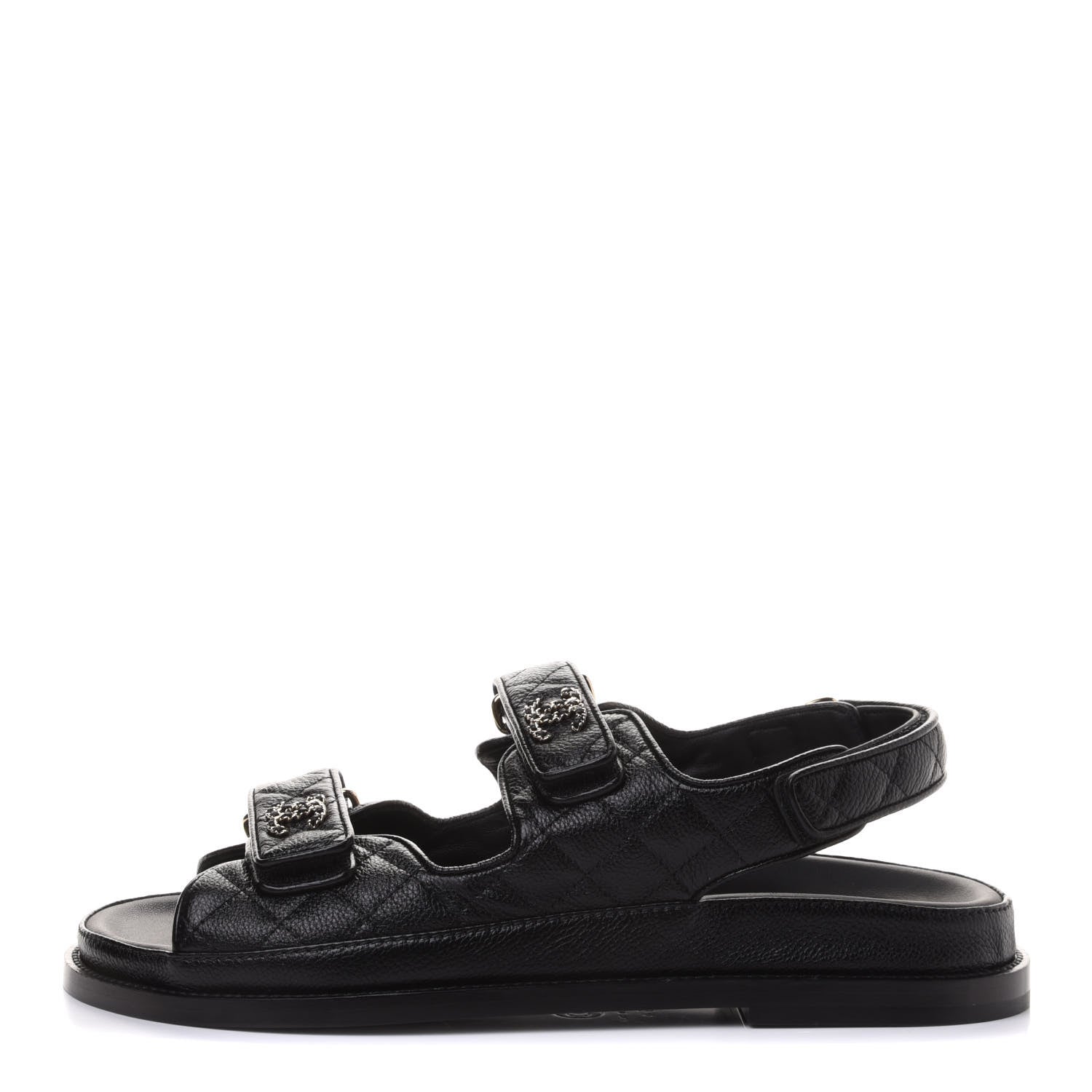 Chanel Grained Calfskin Velcro Dad Sandals 39.5 Black 1 of 10