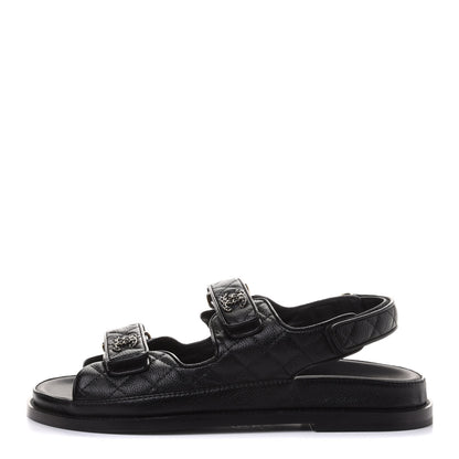 Chanel Grained Calfskin Velcro Dad Sandals 39.5 Black 1 of 10