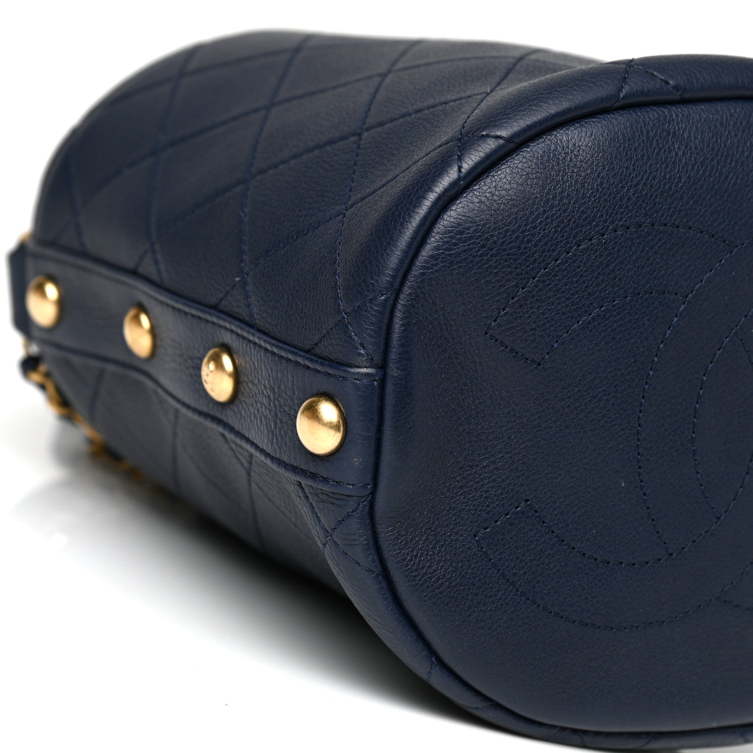Chanel Calfskin Tweed Medium CC Chain Bucket Drawstring Bag Navy Blue Multicolor 9 of 10