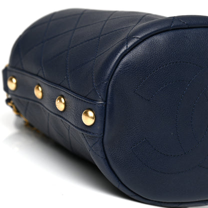 Chanel Calfskin Tweed Medium CC Chain Bucket Drawstring Bag Navy Blue Multicolor 9 of 10