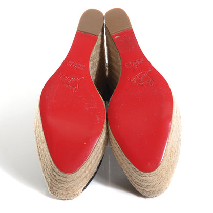 Christian Louboutin Canvas Formentera Platform Espadrille Wedges 37 Black 4 of 5