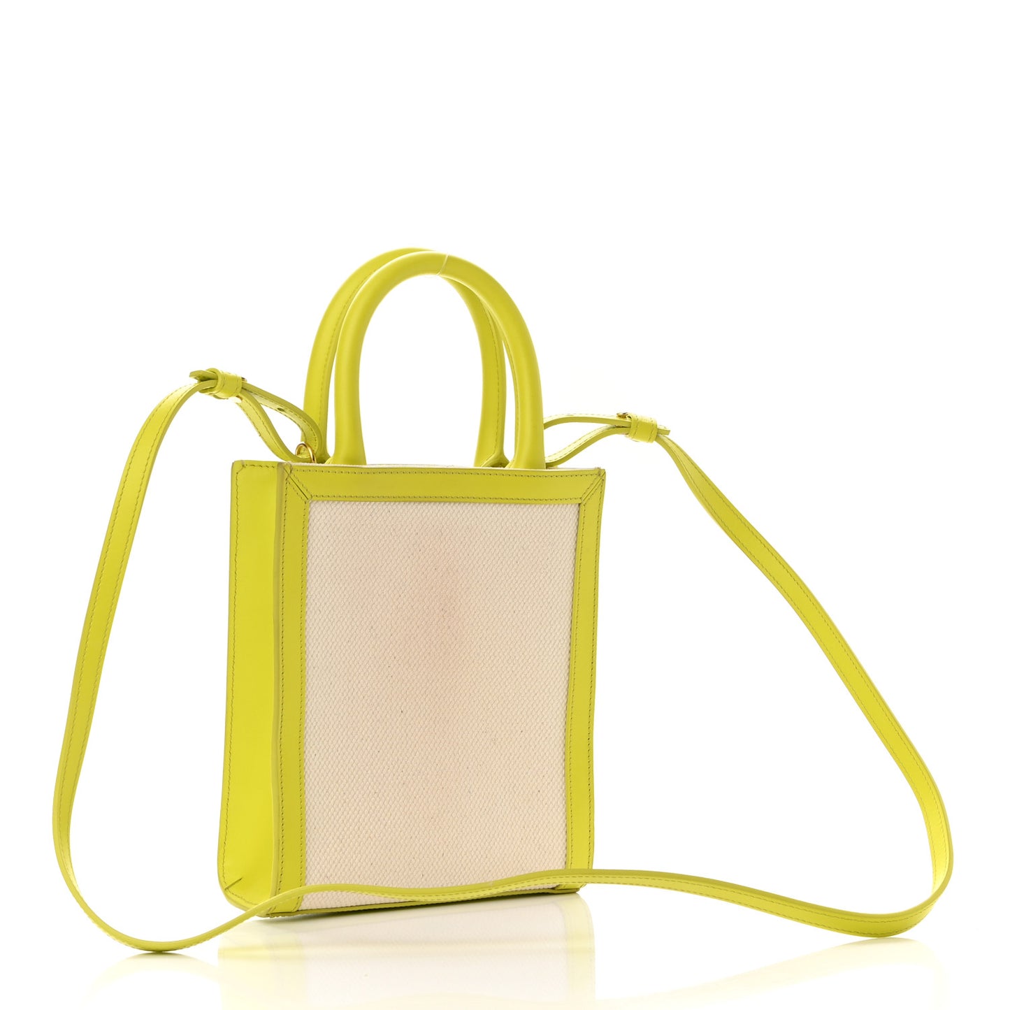 Canvas Calfskin Mini Vertical Cabas Neon Yellow