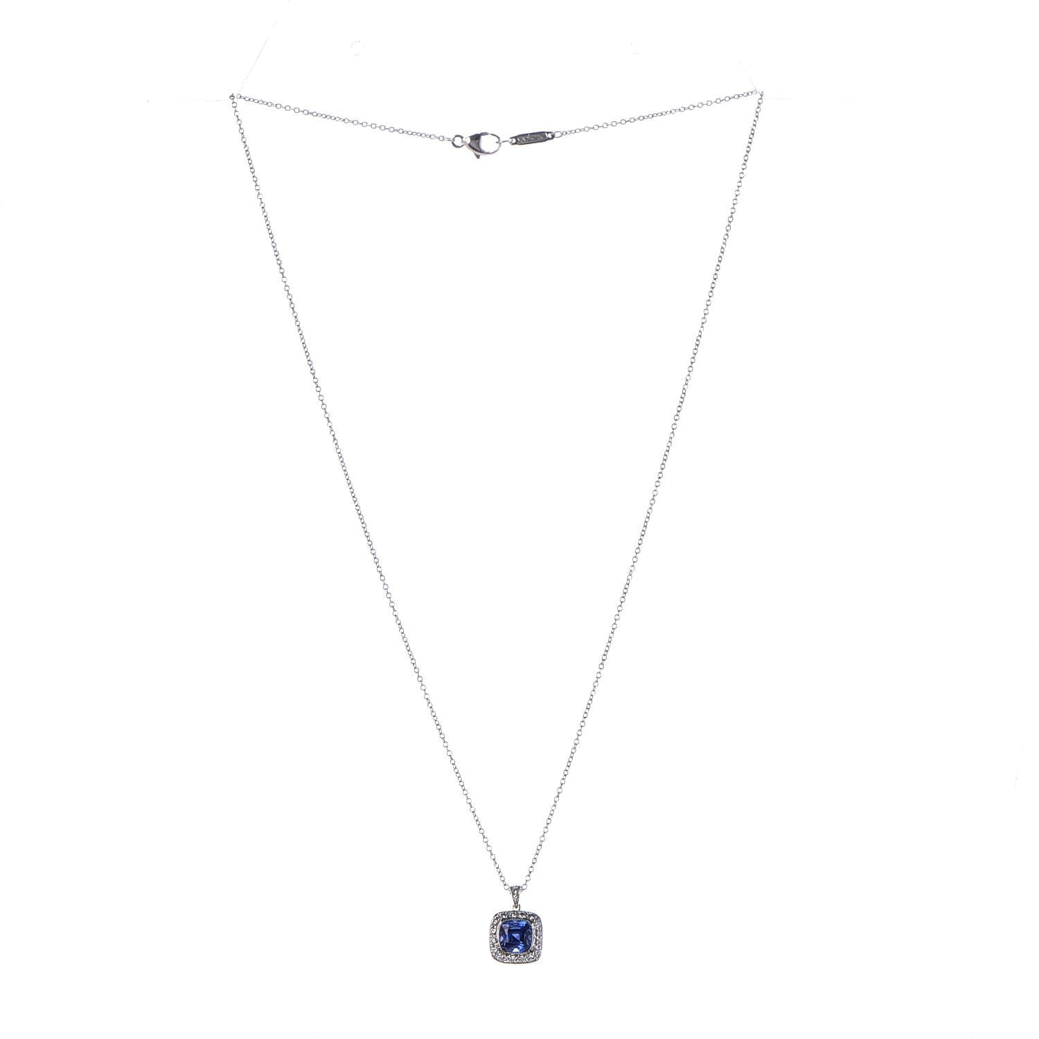 Tiffany Platinum Diamond Blue Sapphire Legacy Pendant Necklace 4 of 8