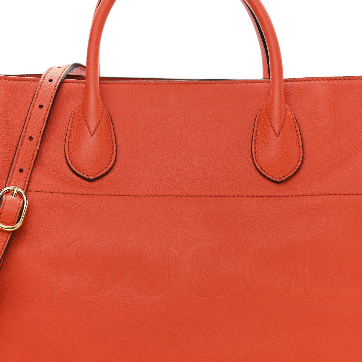 Pebbled Calfskin Small Logo Tote Deep Orange