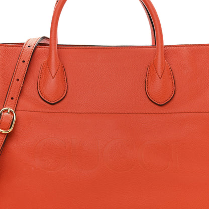 Gucci Pebbled Calfskin Small Logo Tote Deep Orange 10 of 11