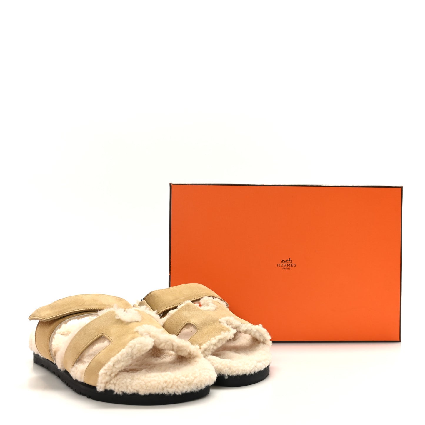 Suede Goatskin Woolskin Womens Chypre Sandals 37.5 Beige Albatre