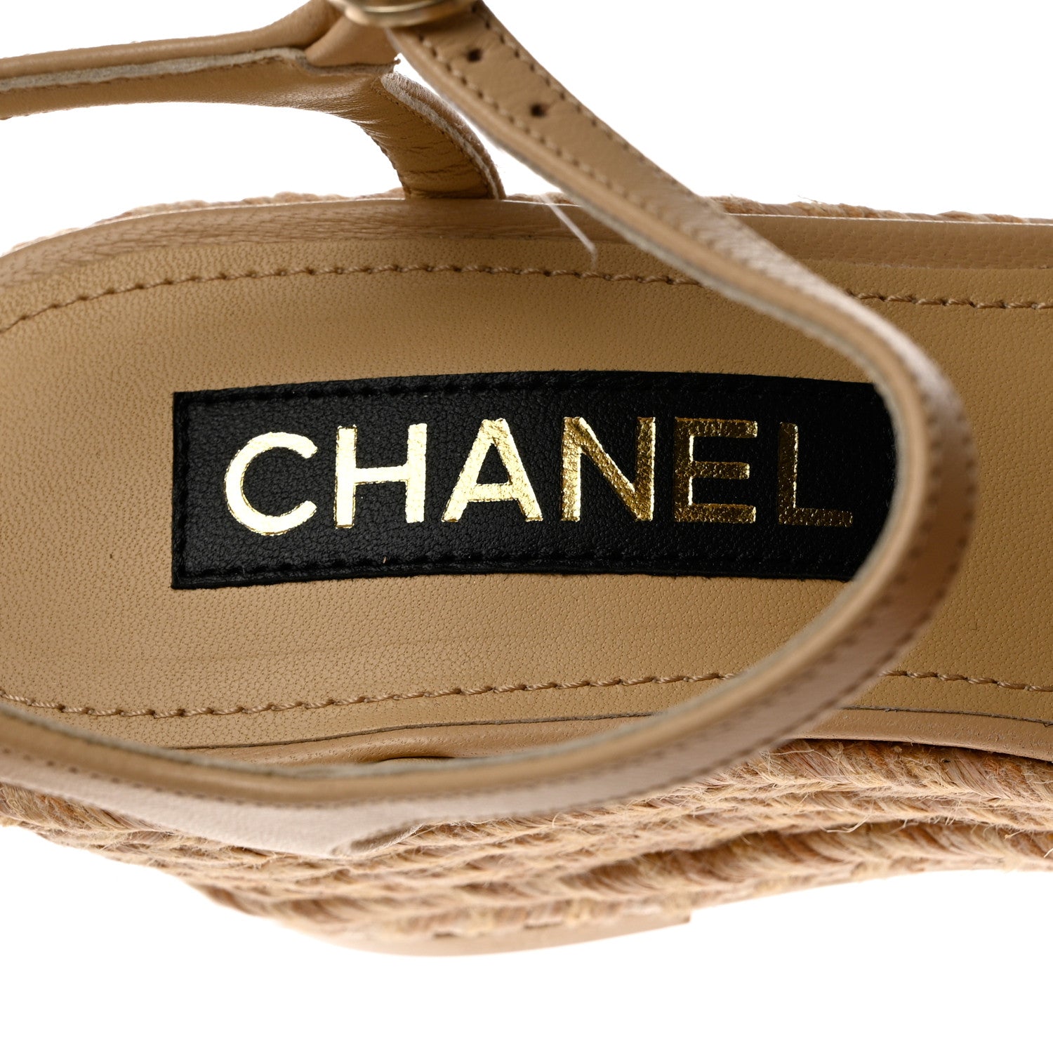 Chanel Lambskin Grosgrain CC Espadrilles Wedges 40 Beige Black 7 of 9