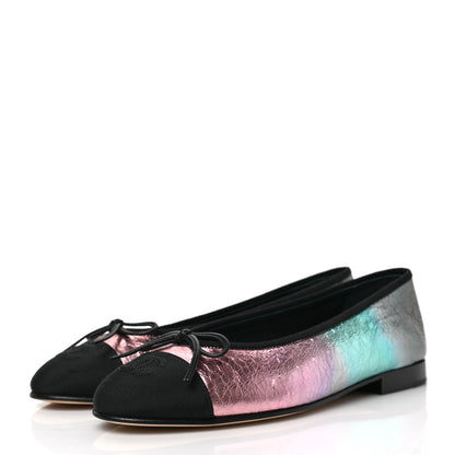 Chanel Laminated Calfskin Grosgrain Cap Toe CC Ballerina Flats 37 Multicolor Black 3 of 8