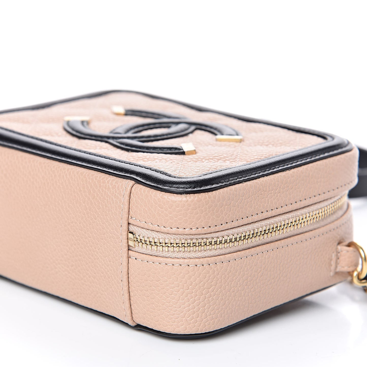 Caviar Quilted CC Filigree Vanity Clutch With Chain Beige Black