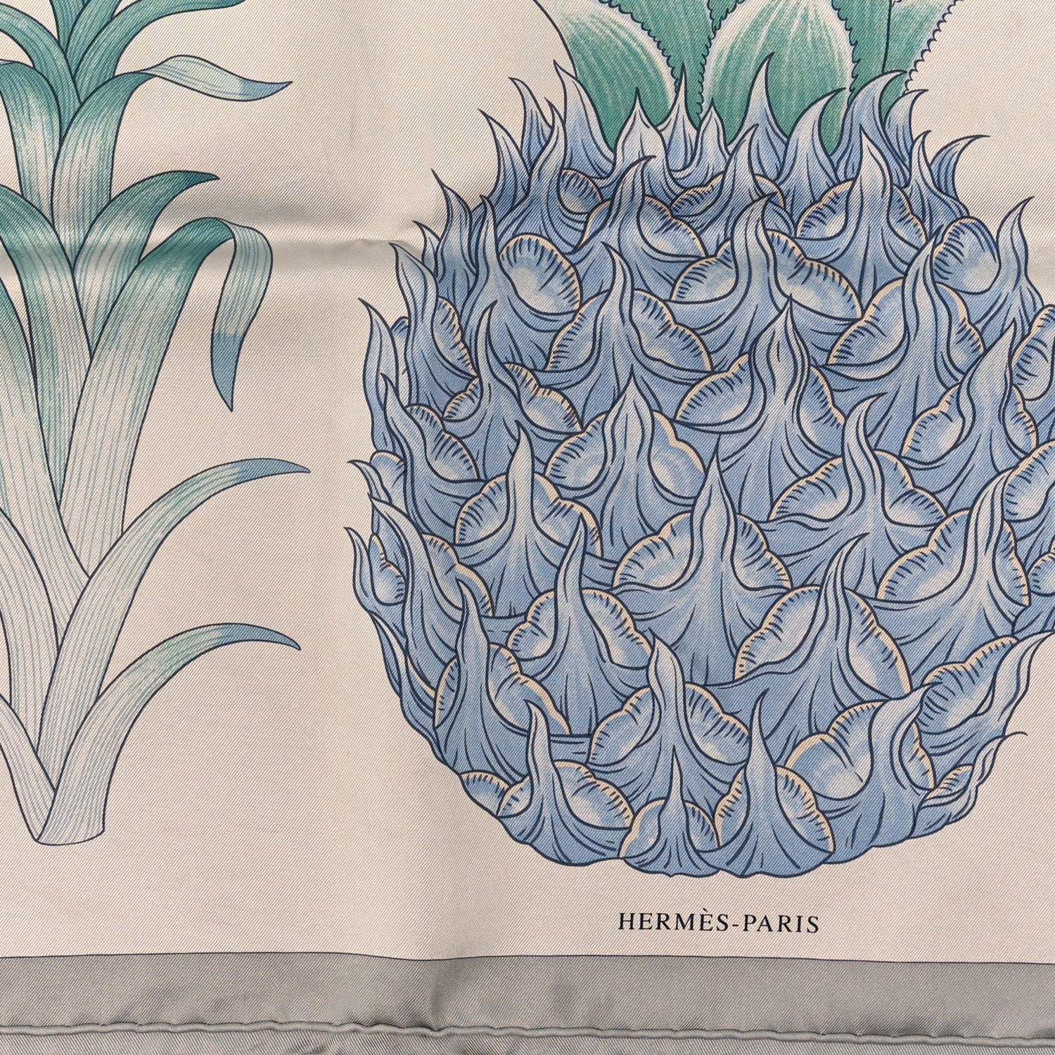 Hermes Silk Index Bromeliaceae Scarf 90 Gris Argent Bleu Vert Amande 2 of 3