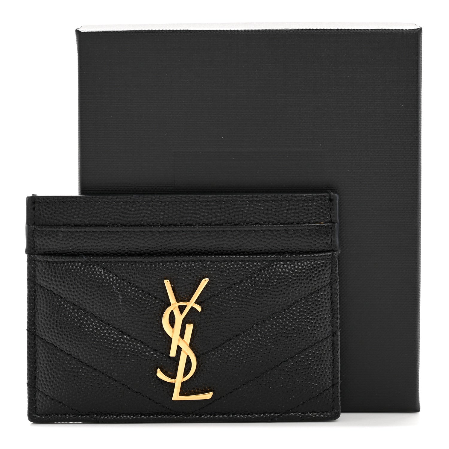 Saint Laurent Grain De Poudre Matelasse Chevron Monogram Credit Card Case Black 10 of 10