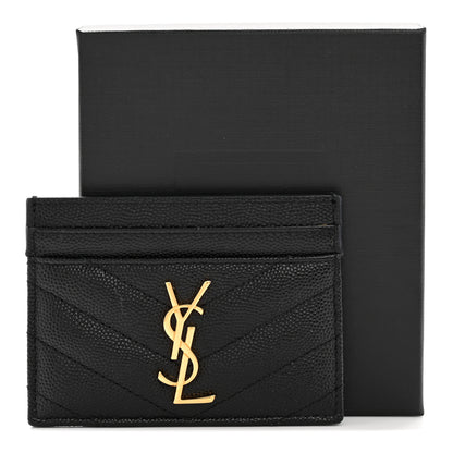 Saint Laurent Grain De Poudre Matelasse Chevron Monogram Credit Card Case Black 10 of 10