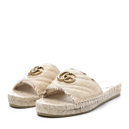 Gucci Straw Elaphe Matelasse GG Marmont Espadrille Slide Sandals 37 Natural Cream Brown 2 of 11