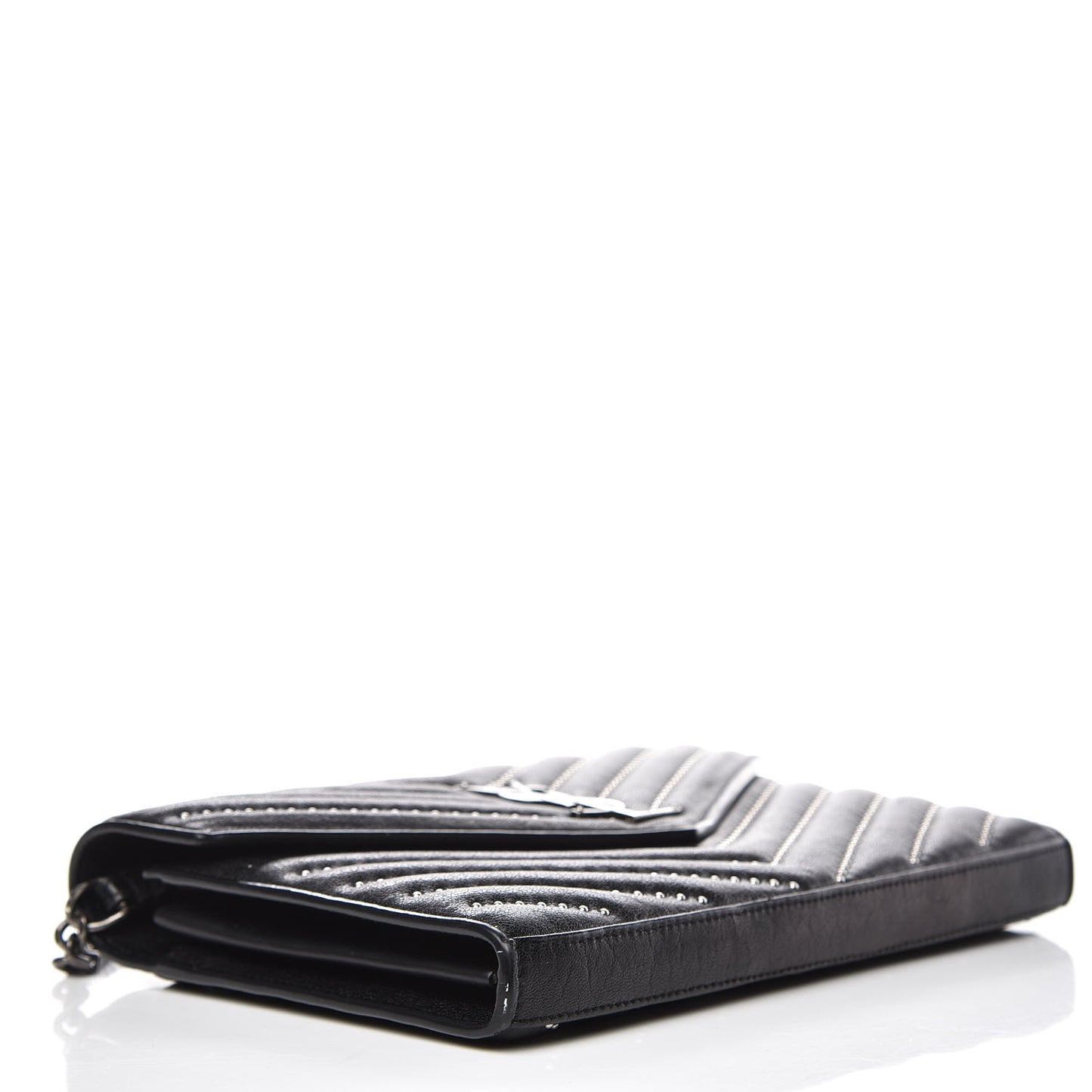 Grain De Poudre Matelasse Chevron Studded Monogram Chain Wallet Black