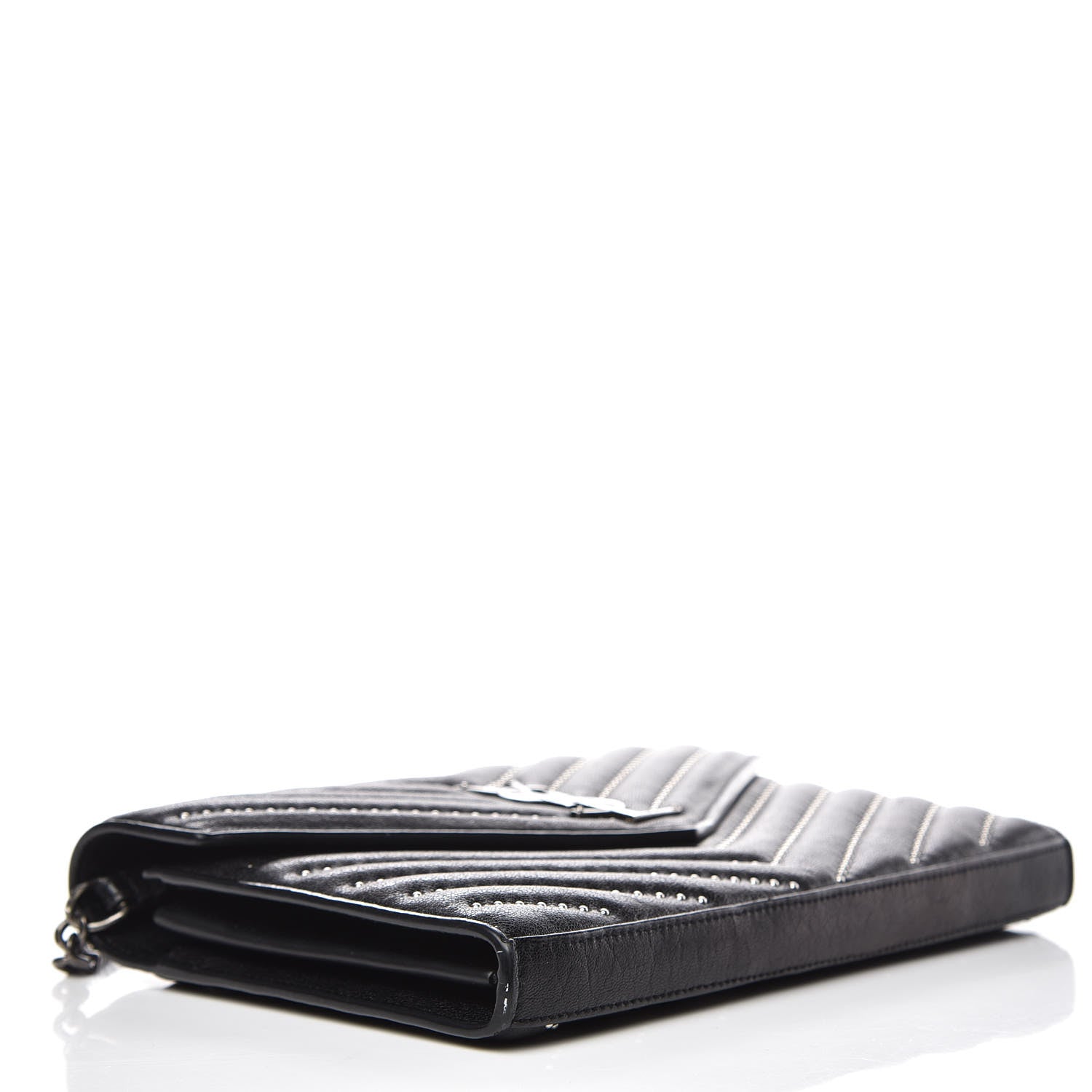 Saint Laurent Grain De Poudre Matelasse Chevron Studded Monogram Chain Wallet Black 4 of 7