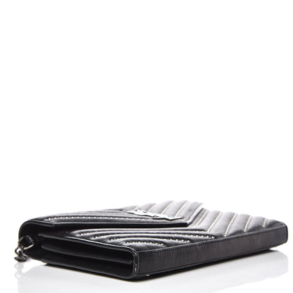 Saint Laurent Grain De Poudre Matelasse Chevron Studded Monogram Chain Wallet Black 4 of 7