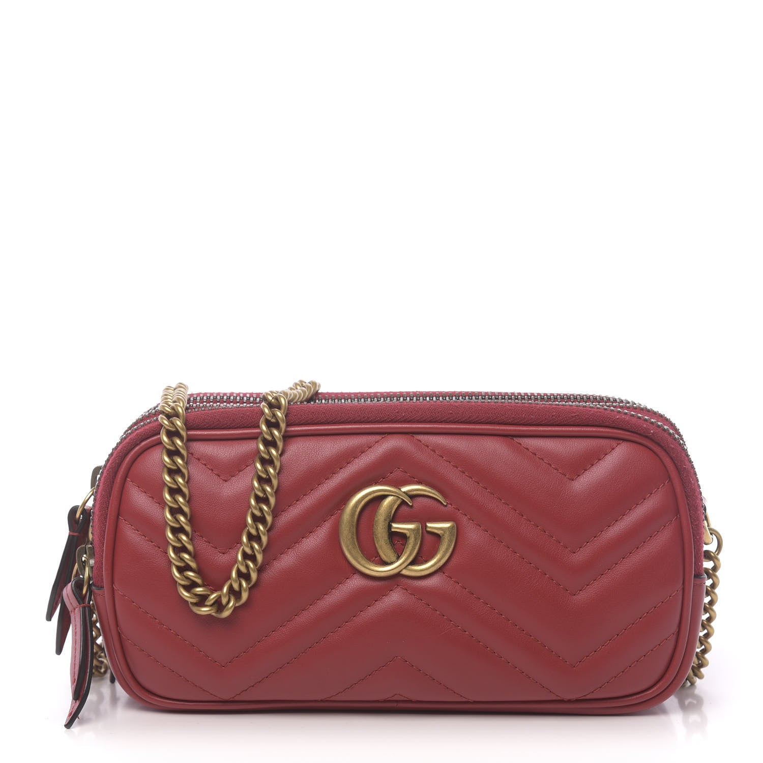 Gucci Calfskin Matelasse Mini GG Marmont Chain Crossbody Bag Hibiscus Red 1 of 12