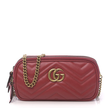 Gucci Calfskin Matelasse Mini GG Marmont Chain Crossbody Bag Hibiscus Red 1 of 12