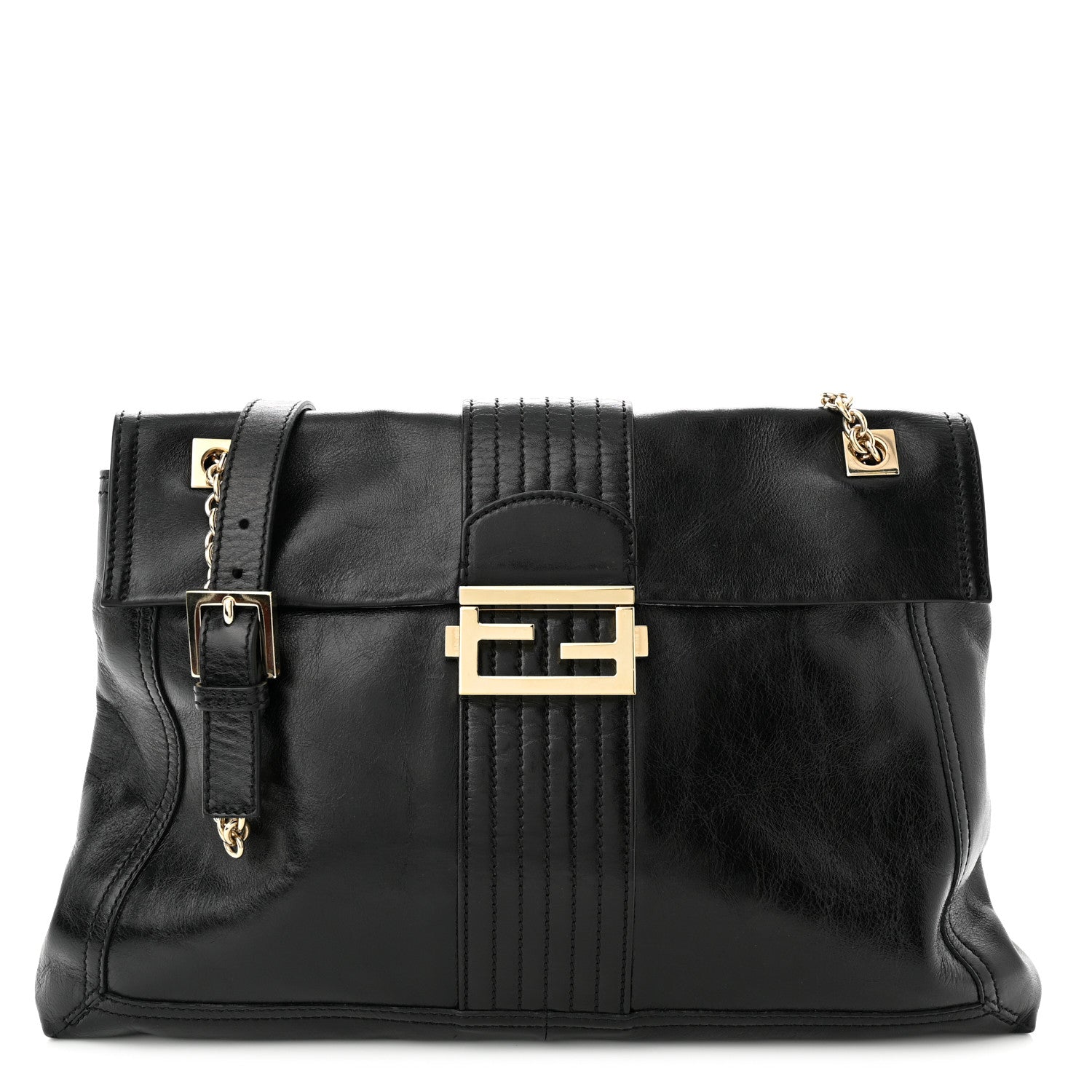 Fendi Vitello Acqua Maxi Baguette Shoulder Bag Black 1 of 10