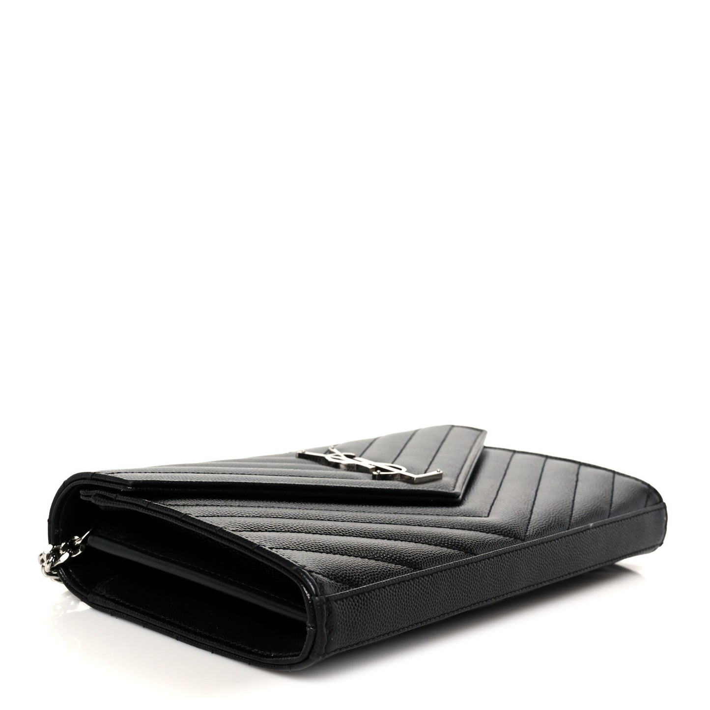 Grain De Poudre Matelasse Chevron Monogram Chain Wallet Black