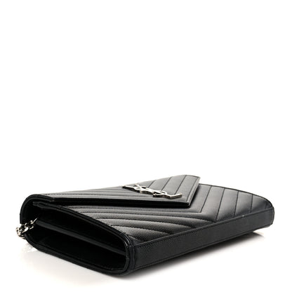 Saint Laurent Grain De Poudre Matelasse Chevron Monogram Chain Wallet Black 4 of 10
