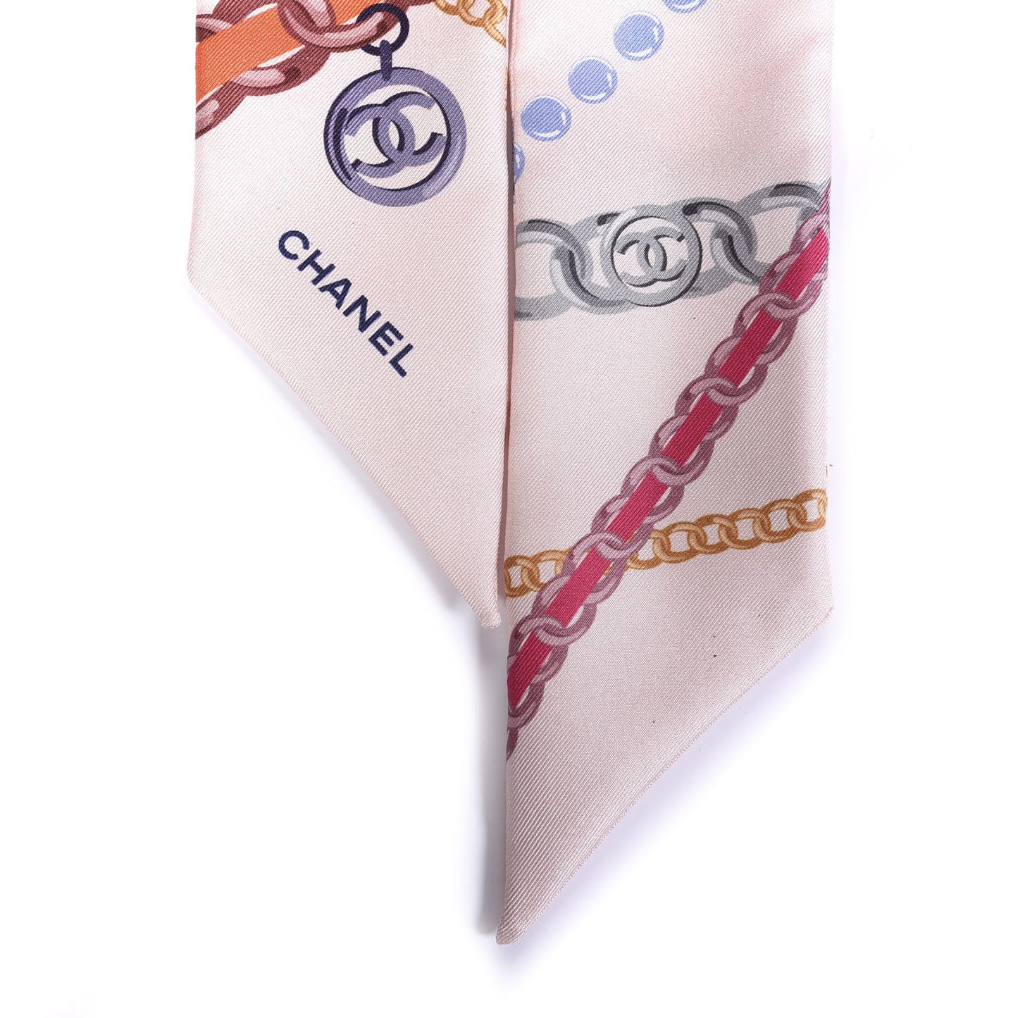 Silk Pearl CC Chain Slim Bandeau Scarf Pink