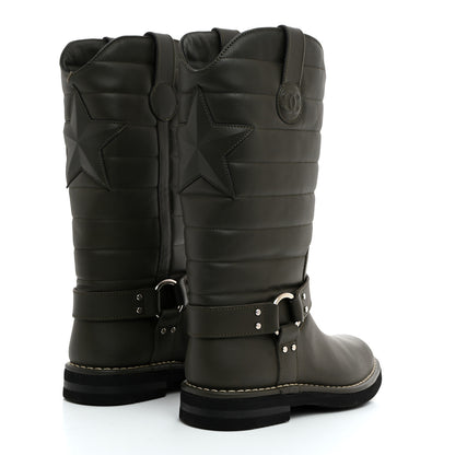 Chanel Oily Calfskin Star Quilted Biker Boots 37 Khaki 4 of 9