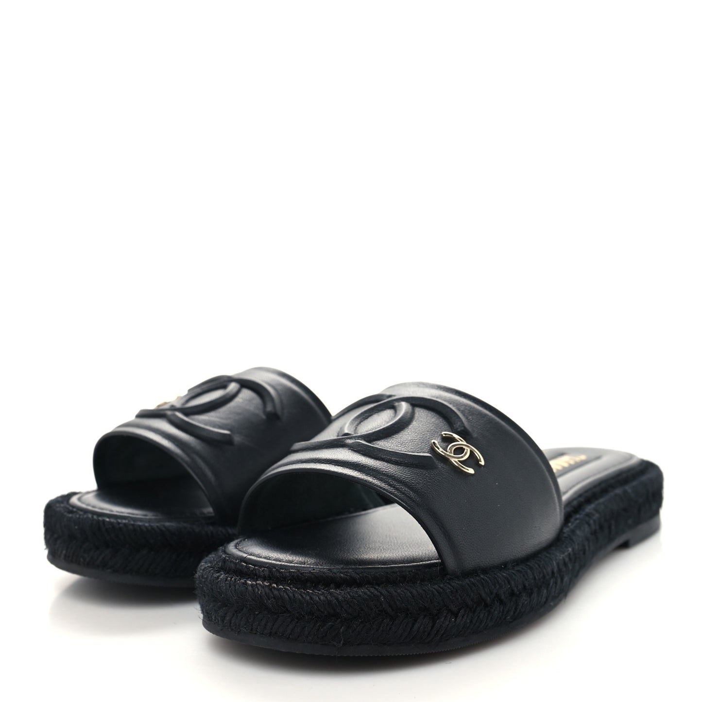 Lambskin Espadrille Mule Sandals 38 Black