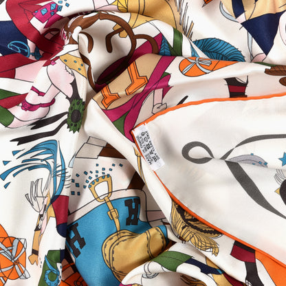 Hermes Silk Le Bal Masque Scarf 70 Orange White Multicolor 5 of 5