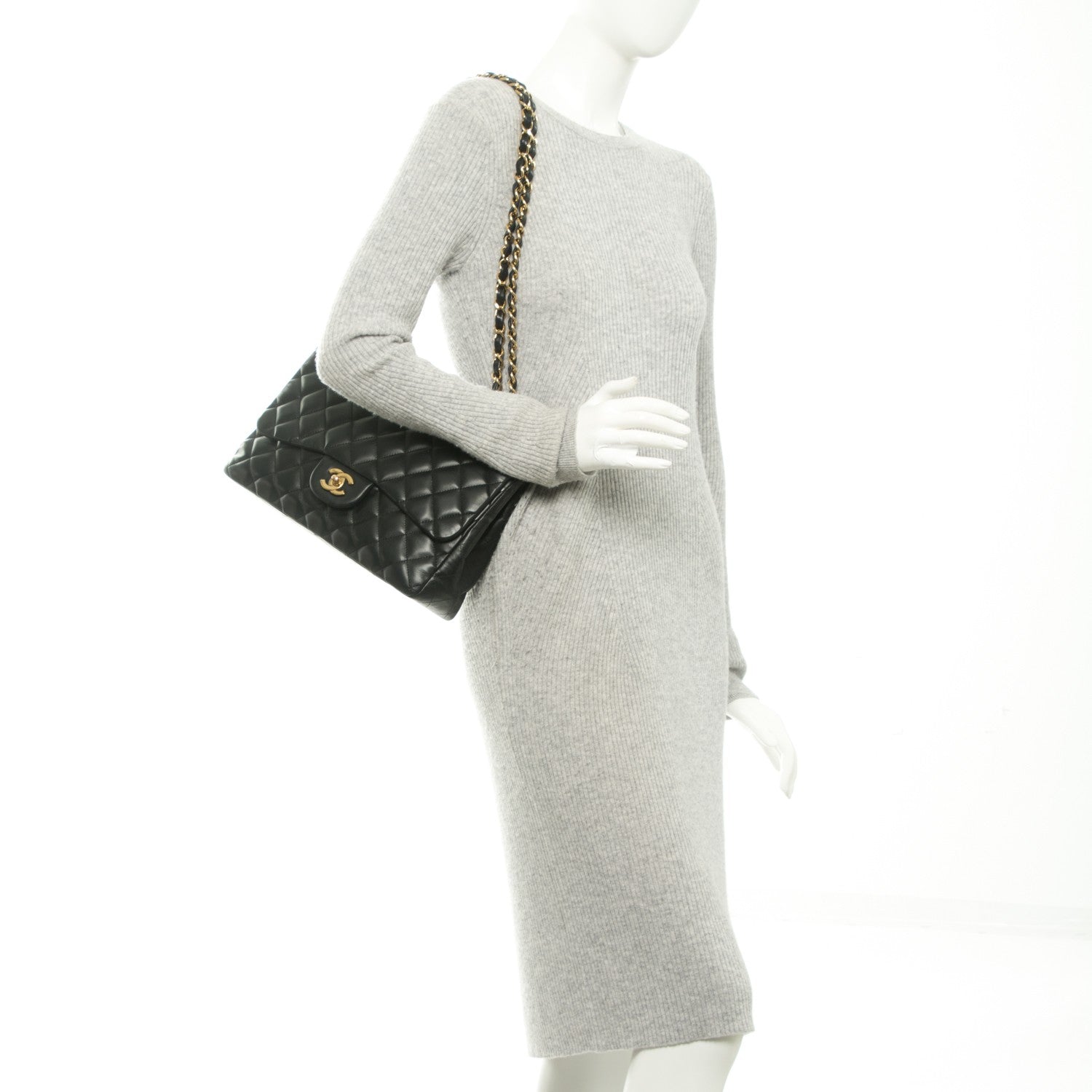 Chanel Lambskin Quilted Jumbo Single Flap Black 2 of 8