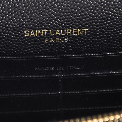 Saint Laurent Grain De Poudre Matelasse Chevron Monogram Envelope Chain Wallet Black 7 of 10