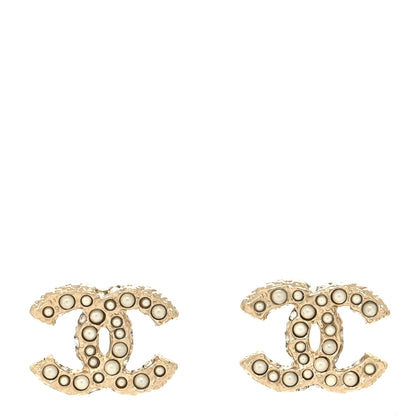 Chanel Metal Graduated Pearl Crystal CC Earrings Light Gold 1 of 5