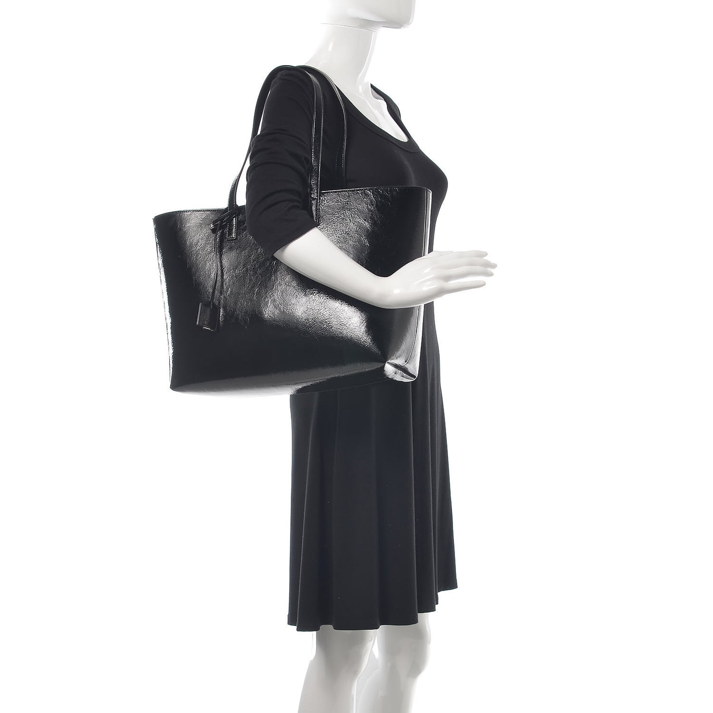 Patent Calfskin Large Shopping Tote Black